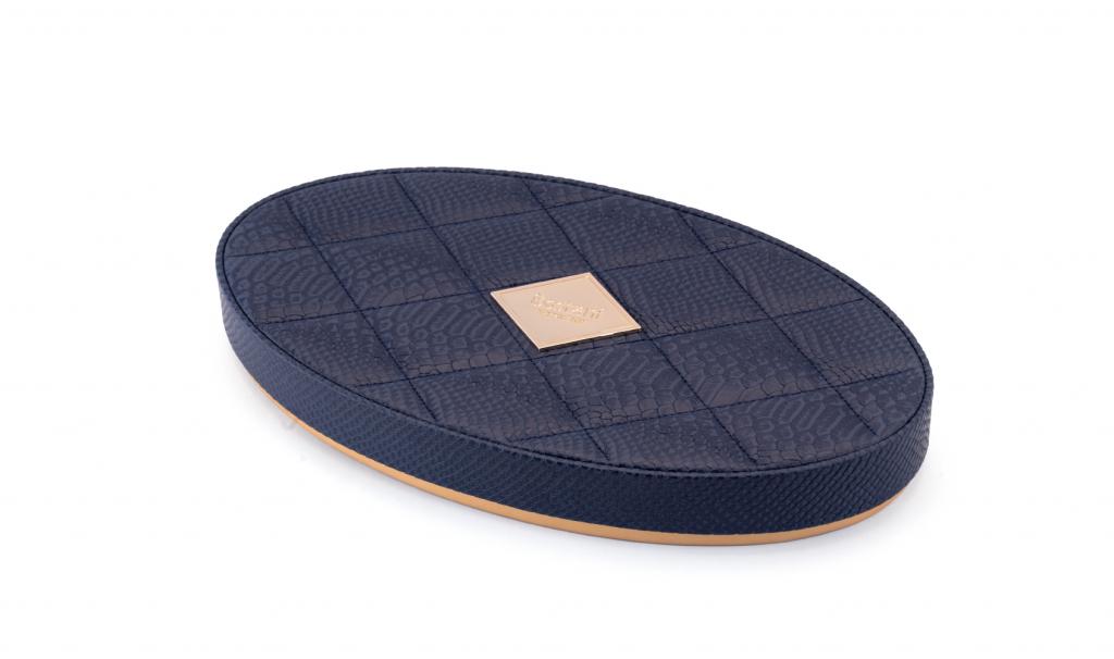 Dark Blue Oval Leathered Box Small