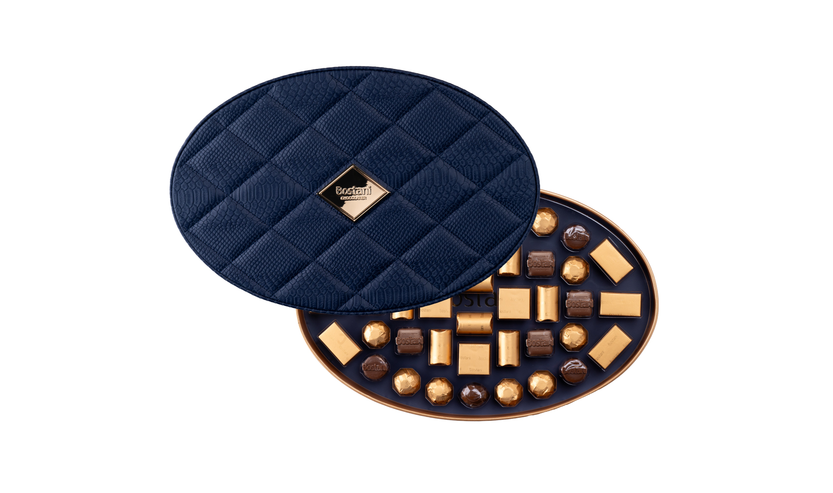 Dark Blue Oval Leathered Box Big