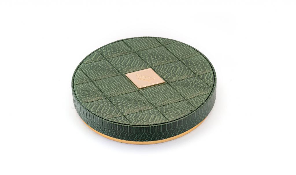 Green Round Leathered Box Small